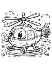 Coloring page design helicopter landing 