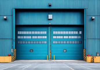 Teal Industrial Building Large Roll Up Door