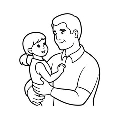 Happy Father Holding Daughter Vector Outline - Loving Family Bond, Parent-Child Relationship Art