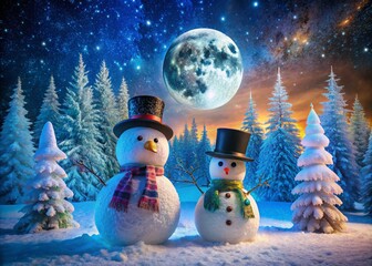 Obraz premium Magical Snowman Photoshoot: Winter Wonderland, Festive Snowmen, Cute Snow Sculptures, Holiday Snow Scenes