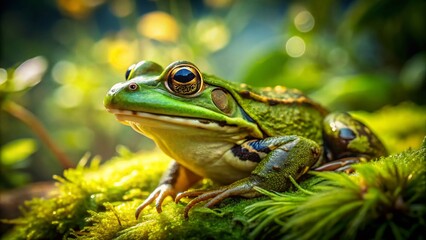 Obraz premium Summer Frog Photography: Amphibian Close-Up, Green Frog, Nature Macro, Pond Life, Wildlife Photography, Summer Scenery, Green Nature