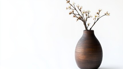 Elegant Dark Brown Vase with Delicate Spring Flowers