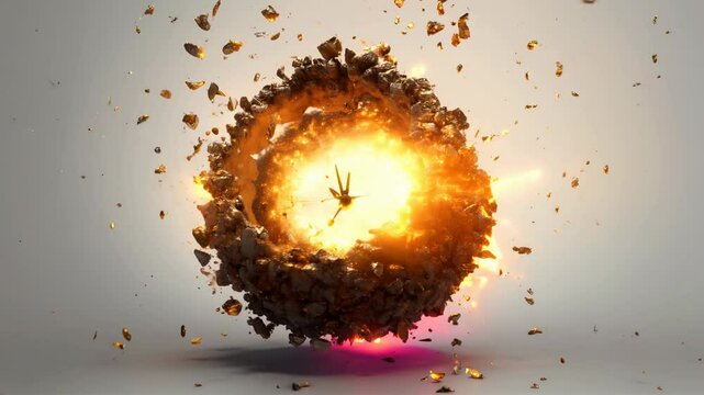 Abstract Representation of Time's Passage with Clock Fragmentation and Explosive Elements