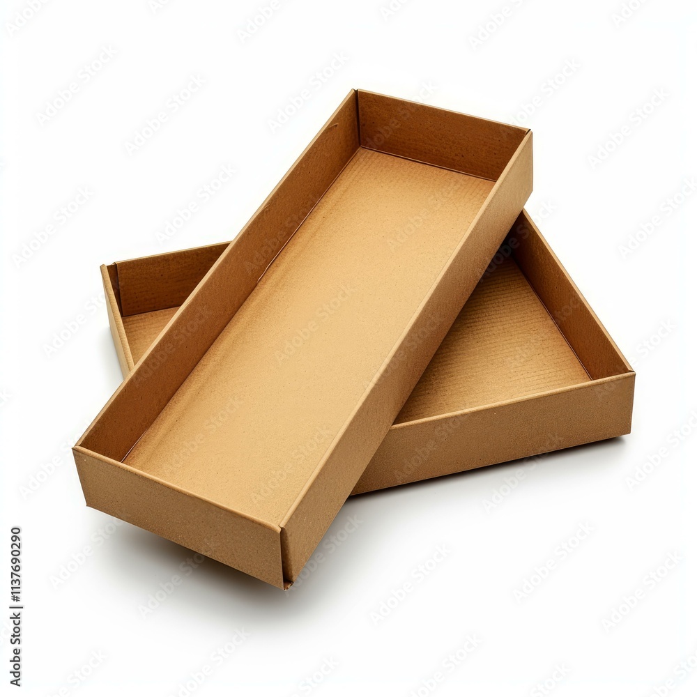 Aufkleber two long open rectangular cardboard boxes lying on a white background
