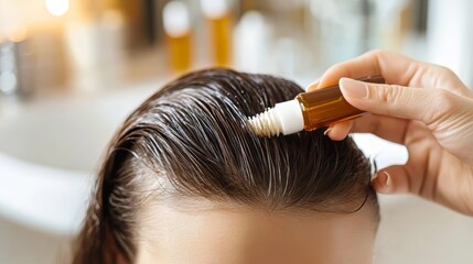 Naklejka premium Applying Hair Growth Oil to Scalp