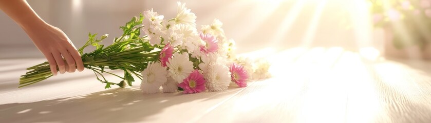 Picking fresh flowers indoor space floral arrangement sunlit environment close-up perspective nature's beauty