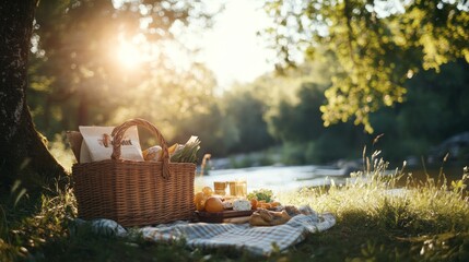 Picnic by the river outdoor dining experience serene nature setting family gathering peaceful environment