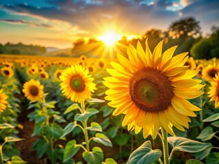 Obraz premium Sunflowers Garden Photography: Vibrant Blooms, Summer Field, Golden Rays, Happy Sunflower, Sunflower Meadow, Blooming Sunflowers
