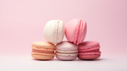 Obraz premium Cake macaron or macaroon on turquoise background from above, colorful almond cookies, pastel colors, vintage card, top view