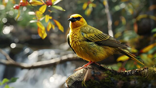 Canary bird on a branch 4K