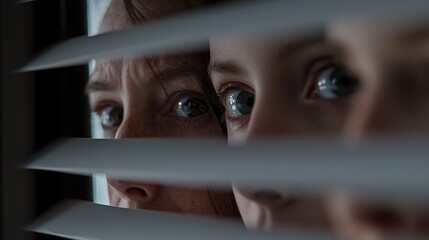 Surveillance action family watching home emotional scene indoor close-up tension and fear