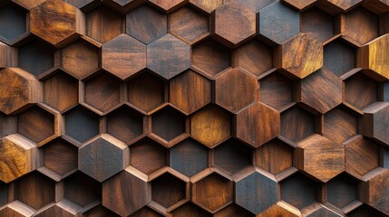 Hexagonal Wooden Panel Texture with Diverse Grain Patterns and Rich Colors