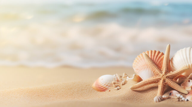 Landscape with shells on tropical beach