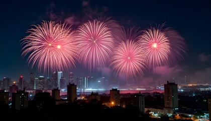 Obraz premium colorful fireworks at night to welcome new year, a happy New year realistic background 