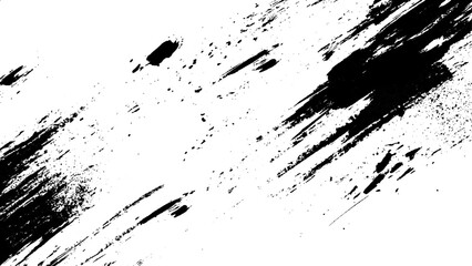 Black and white grunge vector background with ink splashes, scratches and noise elements for design. Grunge black and white texture of black brush strokes on white paper or background.  