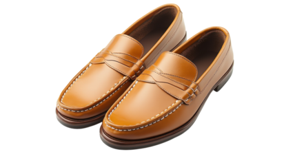Classic brown leather loafers displayed on a neutral background, ideal for formal and casual occasions and showcasing craftsmanship.