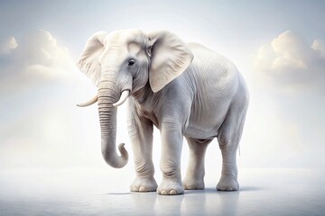 Majestic White Elephant:  Stunning  Conceptual Photography, Isolated Animal, Pure White Background, Elegant Wildlife Image