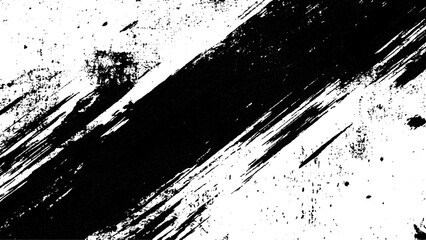 Black and white grunge vector background with ink splashes, scratches and noise elements for design. Grunge black and white texture of black brush strokes on white paper or background.  