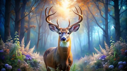 Majestic Whitetail Buck: Conceptual Wildlife Photography, Antlered Deer Portrait, Nature Image