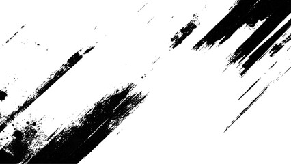 Black and white grunge vector background with ink splashes, scratches and noise elements for design. Grunge black and white texture of black brush strokes on white paper or background.  