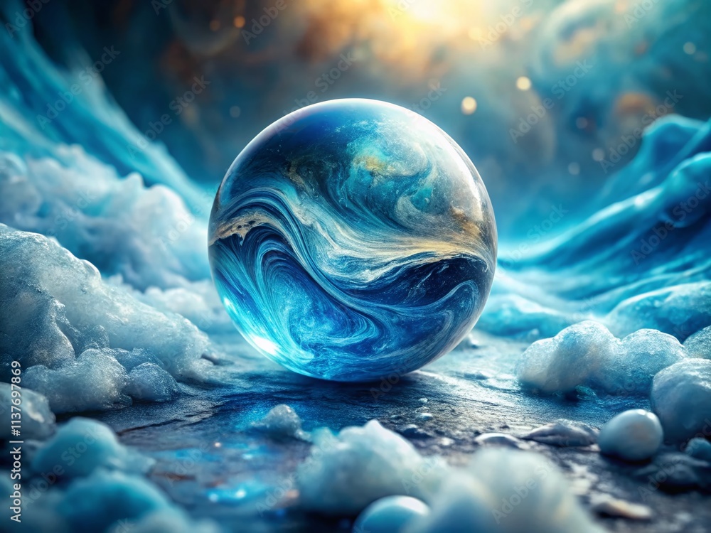 Poster surreal ethereal blue marble texture abstract background for creative design projects and artistic c