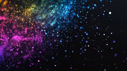 Abstract background with bokeh lights and sparkles, glowing effect on a dark, colorful background.