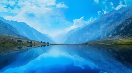 Fototapeta premium Tranquil reflection of mountains and sky serene lake landscape photography natural environment wide-angle view peaceful concept
