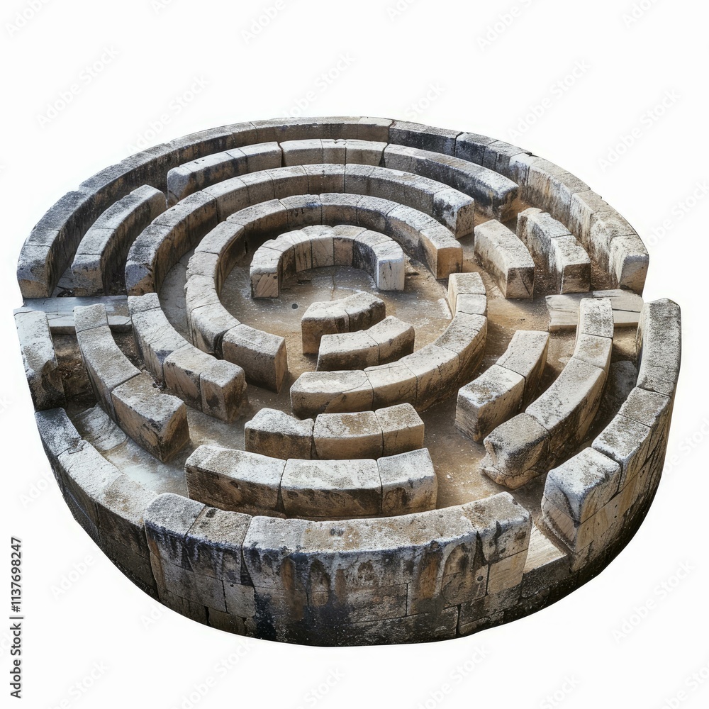 Poster intricate stone labyrinth forming a circular pattern, symbolizing a challenging journey or quest
