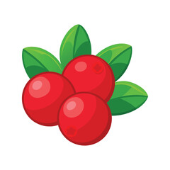 Obraz premium Red Cranberries with Green Leaves - Fresh Fruit Vector Illustration, Natural Food and Healthy Design