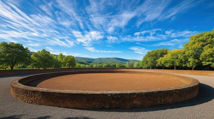 Fototapeta premium Scenic View of Expansive Round Earthwork Surrounded by Lush Green Trees