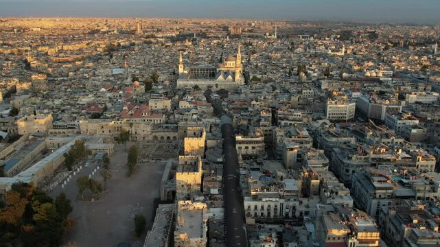 Aerial view of Damascus. Syrians celebrating the fall of Bashar al-Assad's regime. 