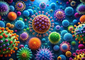 Surreal Microscopic Viral Epidemic: Infectious Pathogens Replicating in Cells