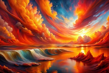 Surreal Oil Painting Background, Abstract Orange Red Canvas Art, Fiery Texture, Artistic Wallpaper