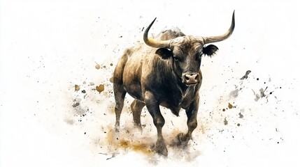 Charging Bull: A Majestic Watercolor Portrait