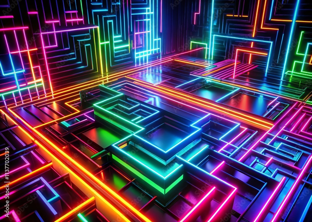 Poster mesmerizing maze of neon lines representing interconnected views for modern digital wallpaper aesthe