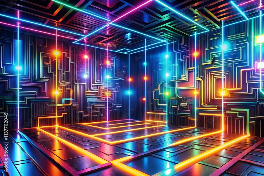 Poster mesmerizing maze of neon lines symbolizing interconnected views with a dynamic background ideal for 