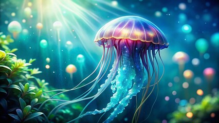 Mesmerizing Jellyfish Bokeh Photography: Underwater Ocean Life, Bioluminescent Jellyfish, Deep Sea Creatures, Aquatic Wildlife, Stunning Bokeh Effect
