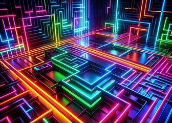 Mesmerizing Maze of Neon Lines Representing Interconnected Views for Modern Digital Wallpaper Aesthetic