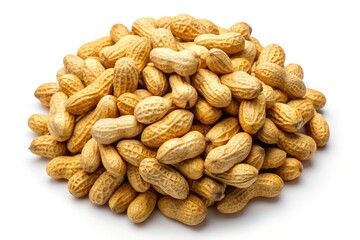 Obraz premium Organic peanuts in their shells, a close-up nighttime study, isolated on white.