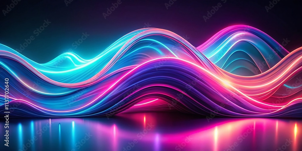 Poster mesmerizing neon waves: abstract digital art capturing the dance of light and color in a visually st