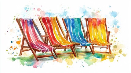 Colorful Beach Chairs: A Watercolor Painting of Summer Relaxation