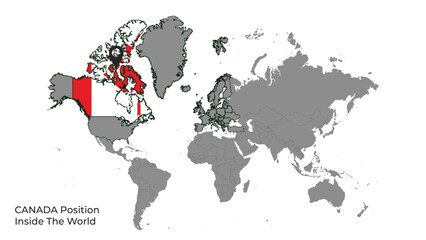CANADA Position Inside the World with Flag in Map