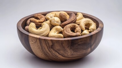 A Wooden Bowl Filled with Delicious Cashews and Mixed Nuts