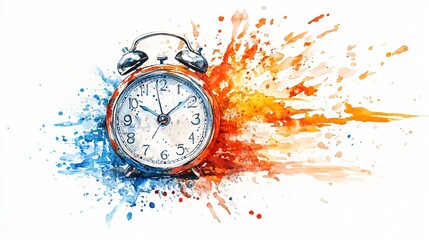 Abstract Watercolor Clock Splash - A Vivid Depiction of Time