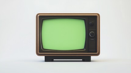 Retro TV isolated on a white background, vintage television set clip art, front view, flat lay, detailed, retro TV with a light green screen,
