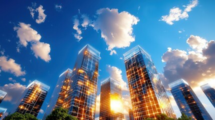 Obraz premium The towering office buildings in this futuristic environment stand as marvels of cybernetic development