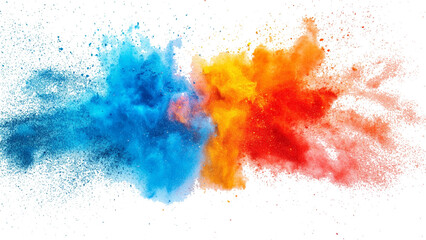 Rainbow Explosion of Colorful Powder.Multicolored Powder Explosion Isolated on White Background....