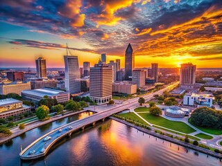 Obraz premium Milwaukee Skyline Drone Photography: Stunning Aerial Views of Wisconsin's Largest City