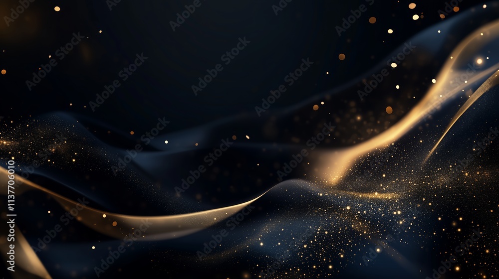 Aufkleber elegant black fabric with golden sparkles flowing in soft waves creating a luxurious atmosphere duri
