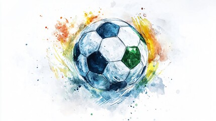 Naklejka premium Dynamic Watercolor Soccer Ball: A Vibrant Celebration of the Beautiful Game